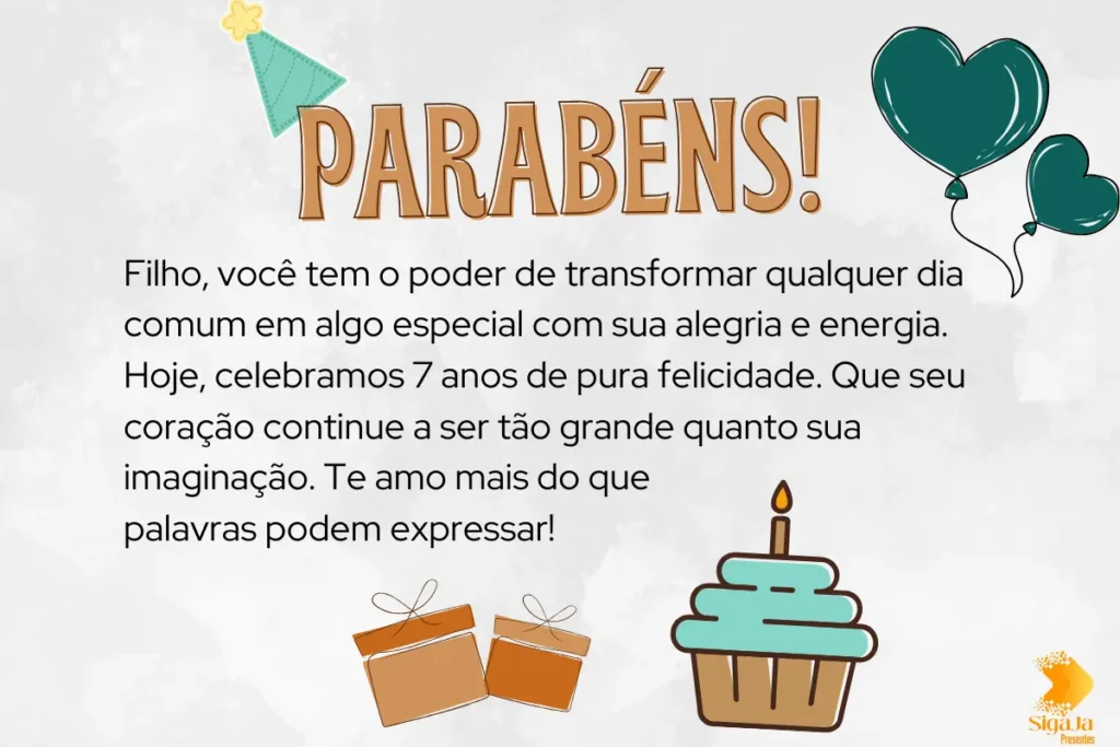 Mensagem de Aniversário para Filho 7 Anos
