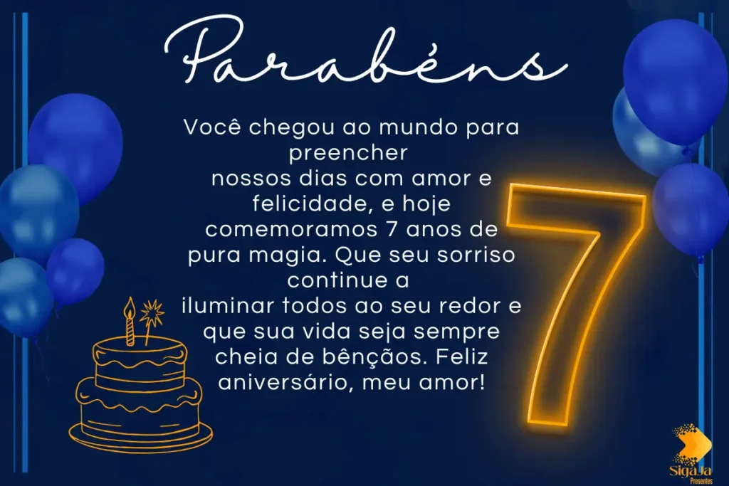 Mensagem de Aniversário para Filho 7 Anos