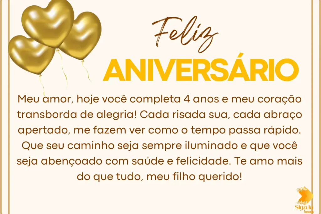 Mensagem de Aniversário para Filho de 4 Anos