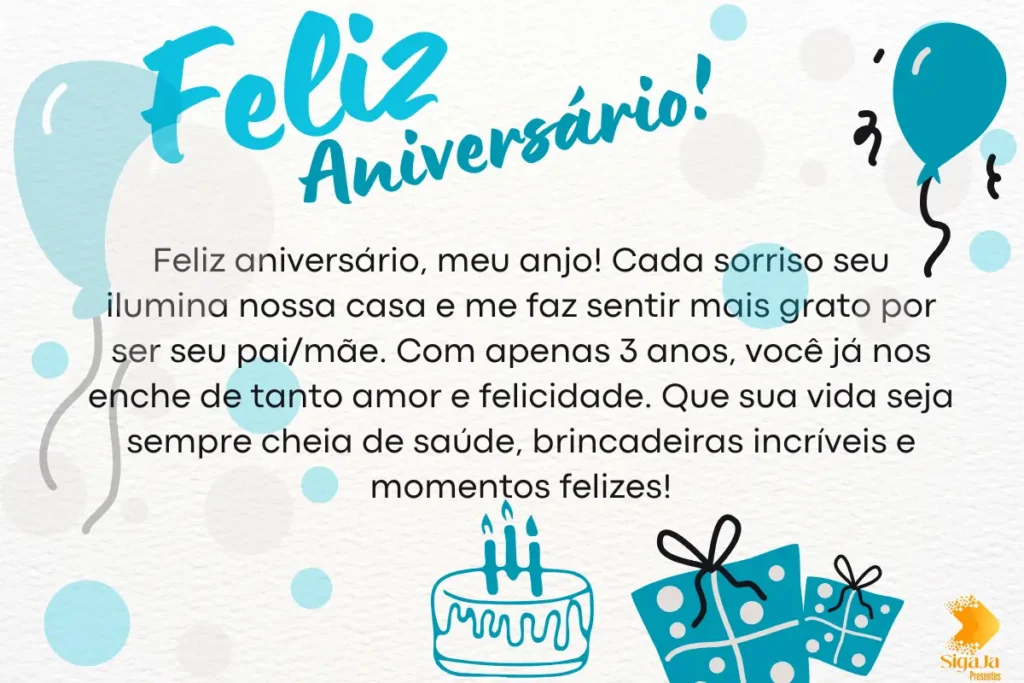 Mensagem de Feliz Aniversário Filho 3 Anos