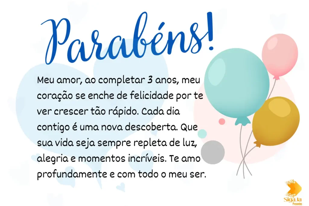 Mensagem de Feliz Aniversário Filho 3 Anos