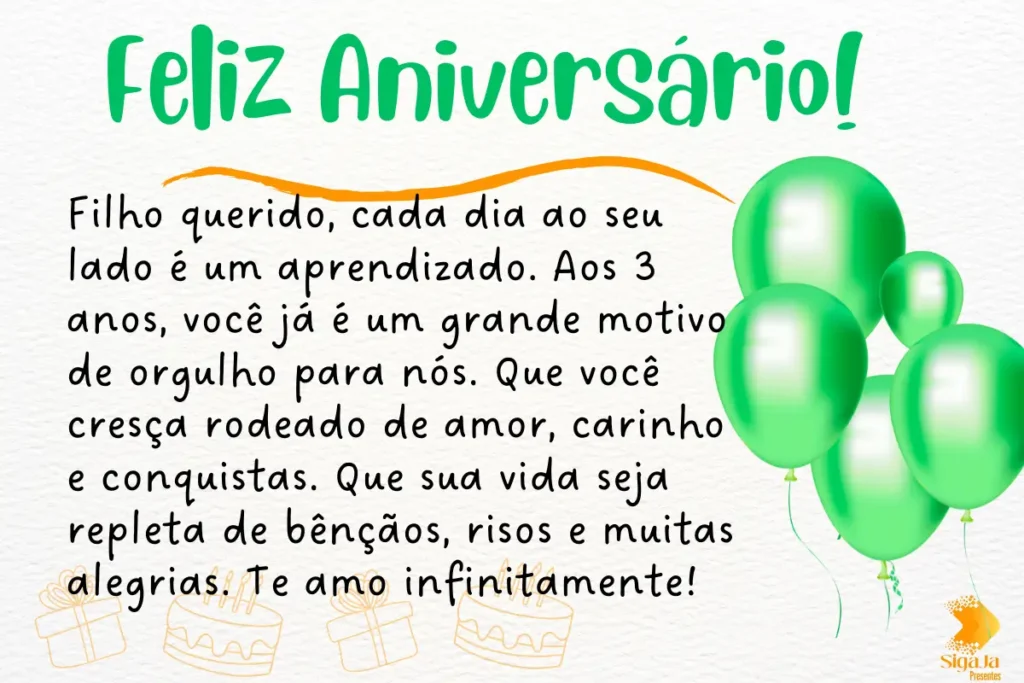 Mensagem de Feliz Aniversário Filho 3 Anos
