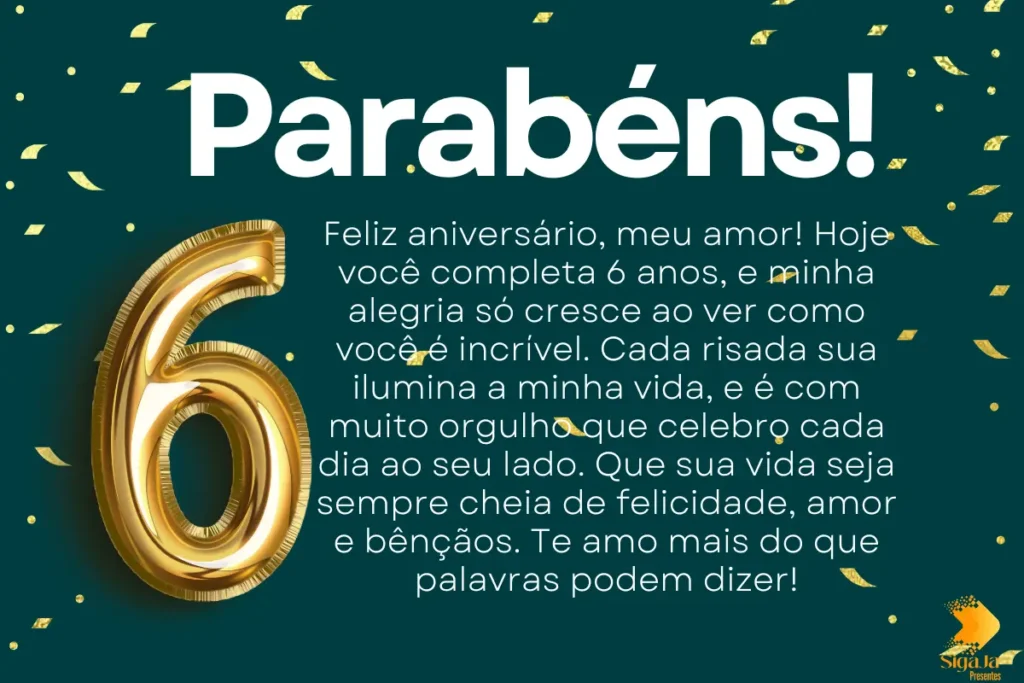 Mensagem de aniversário para filho de 6 anos