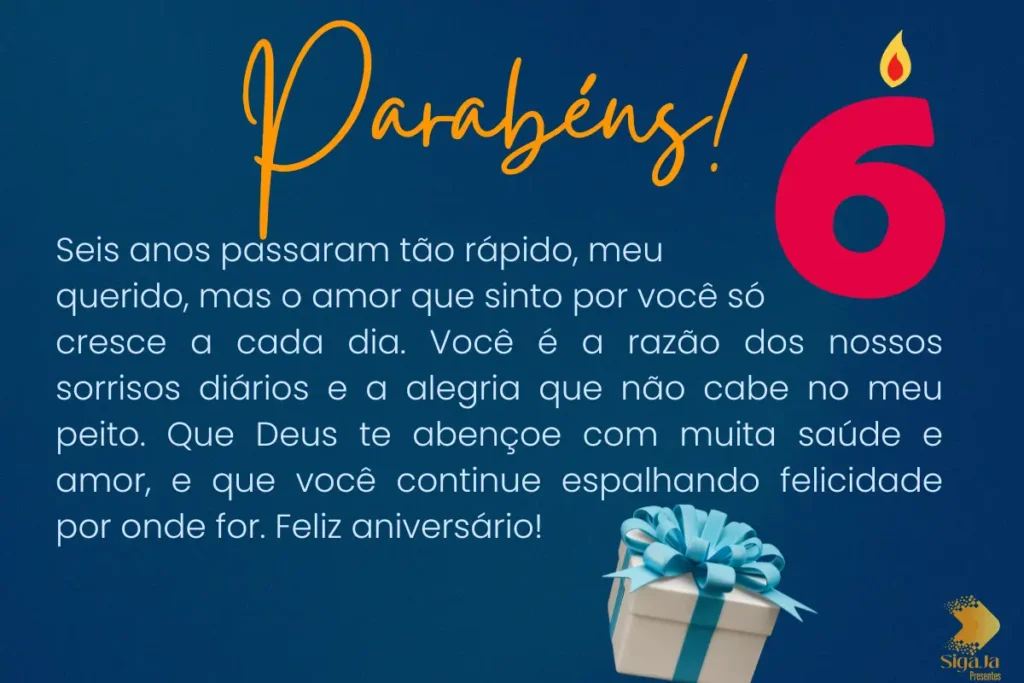 Mensagem de aniversário para filho de 6 anos
