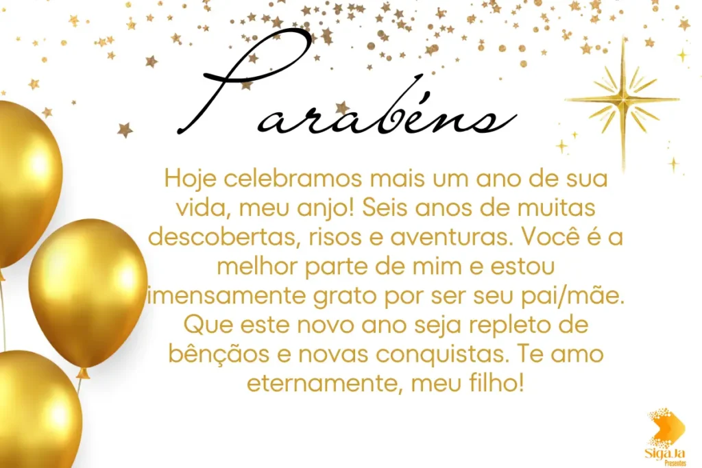 Mensagem de aniversário para filho de 6 anos