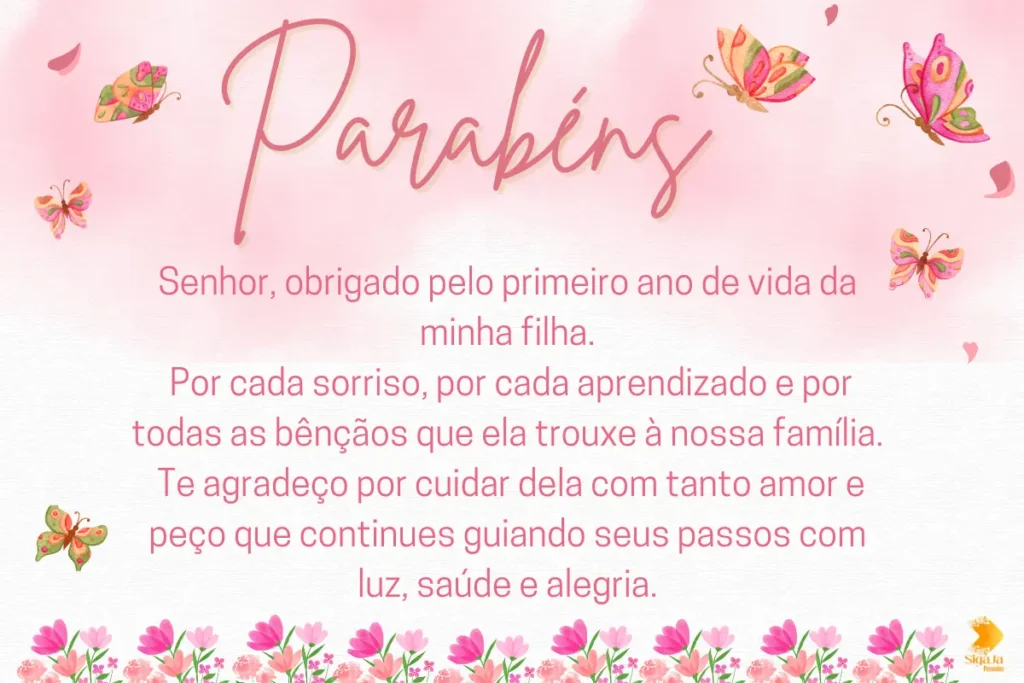 Mensagem de Agradecimento a Deus pelo 1 Ano de Vida da minha Filha