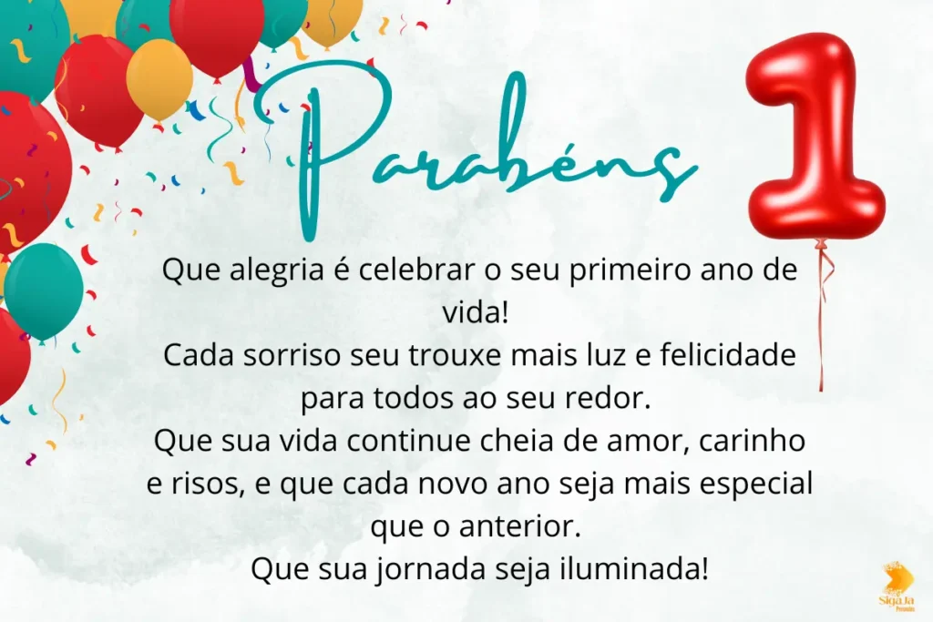 Mensagem de Aniversário de 1 Aninho