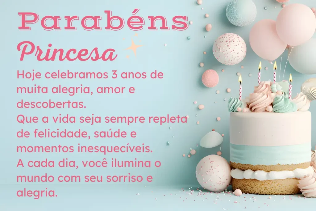 feliz aniversário filha 3 anos