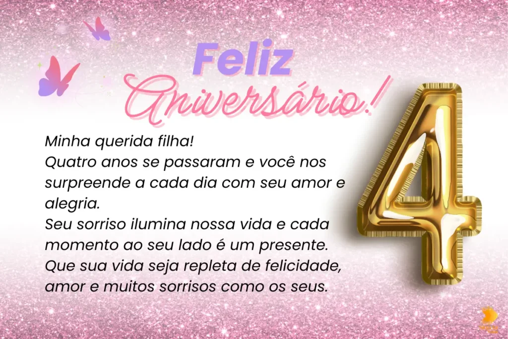 feliz aniversário filha 4 anos