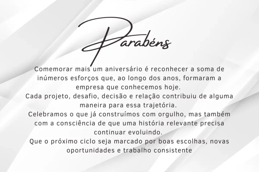 Mensagens institucionais e elegantes para aniversário da empresa